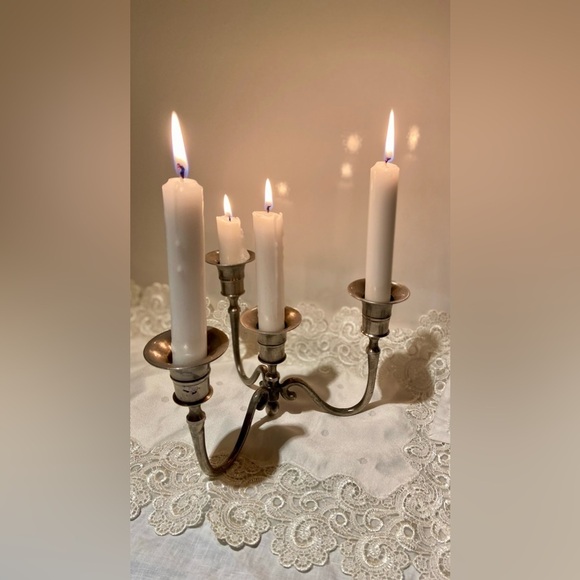 Vintage silver 4 candle holder candelabra holiday decor - Picture 3 of 16